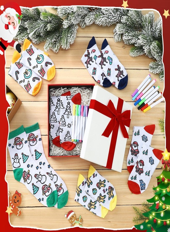 ShinyMatch 12 Pairs Doodle Socks Color Your Own Socks DIY Drawing Craft Arts with 48 Pcs Markers(Christmas) - Image 4